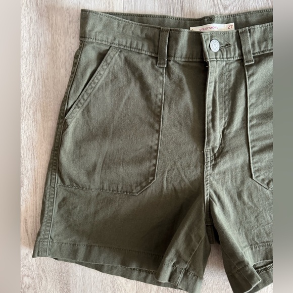 Levi’s Army Olive Green Utility Cotton Stretch Shorts Gorpcore Casual Cool Sz 27 - Picture 4 of 10